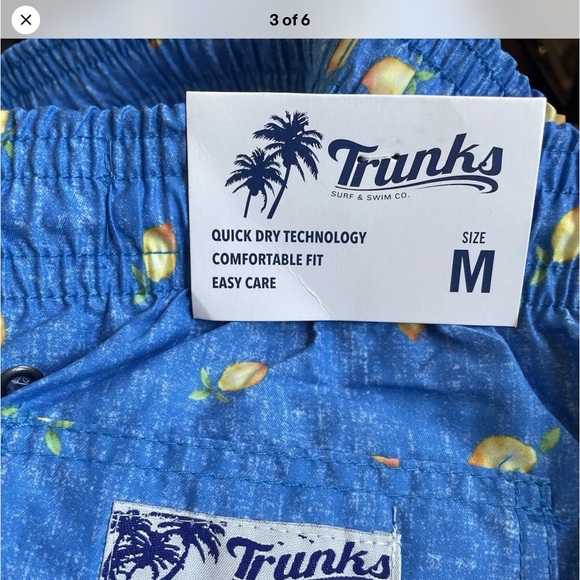 Surf & Swim Co. Blue w/Lemons Trunks/Shorts w/pockets sz Med - Picture 1 of 5